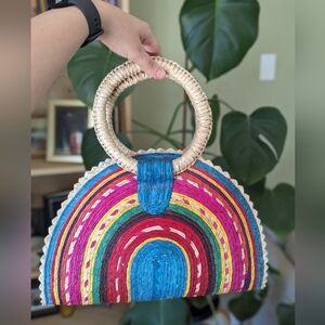Blue Multi Woven Straw Bag